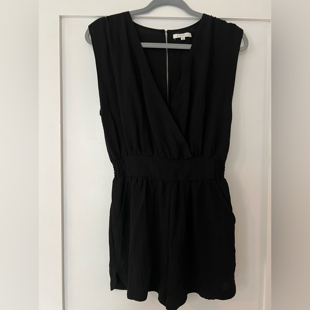 Z Supply Black Sleeveless V-Neck Romper